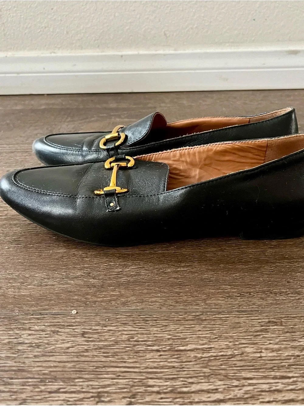 & Other Stories Black Leather Loafers with Gold Horsebit